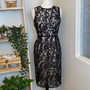 Vince Camuto sequin with lace black midi dress